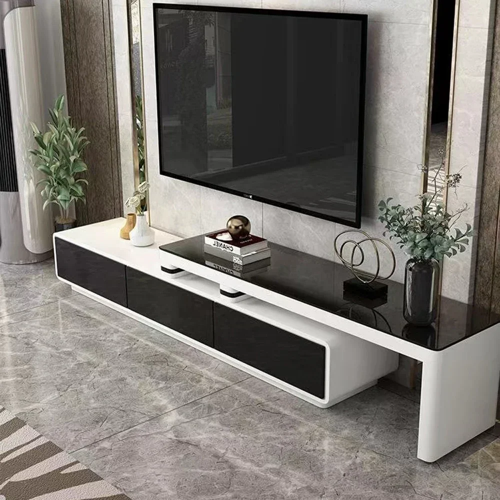 Modern extension-type black white tv stand cabinet and coffee table set tv stands cabinet living room furniture