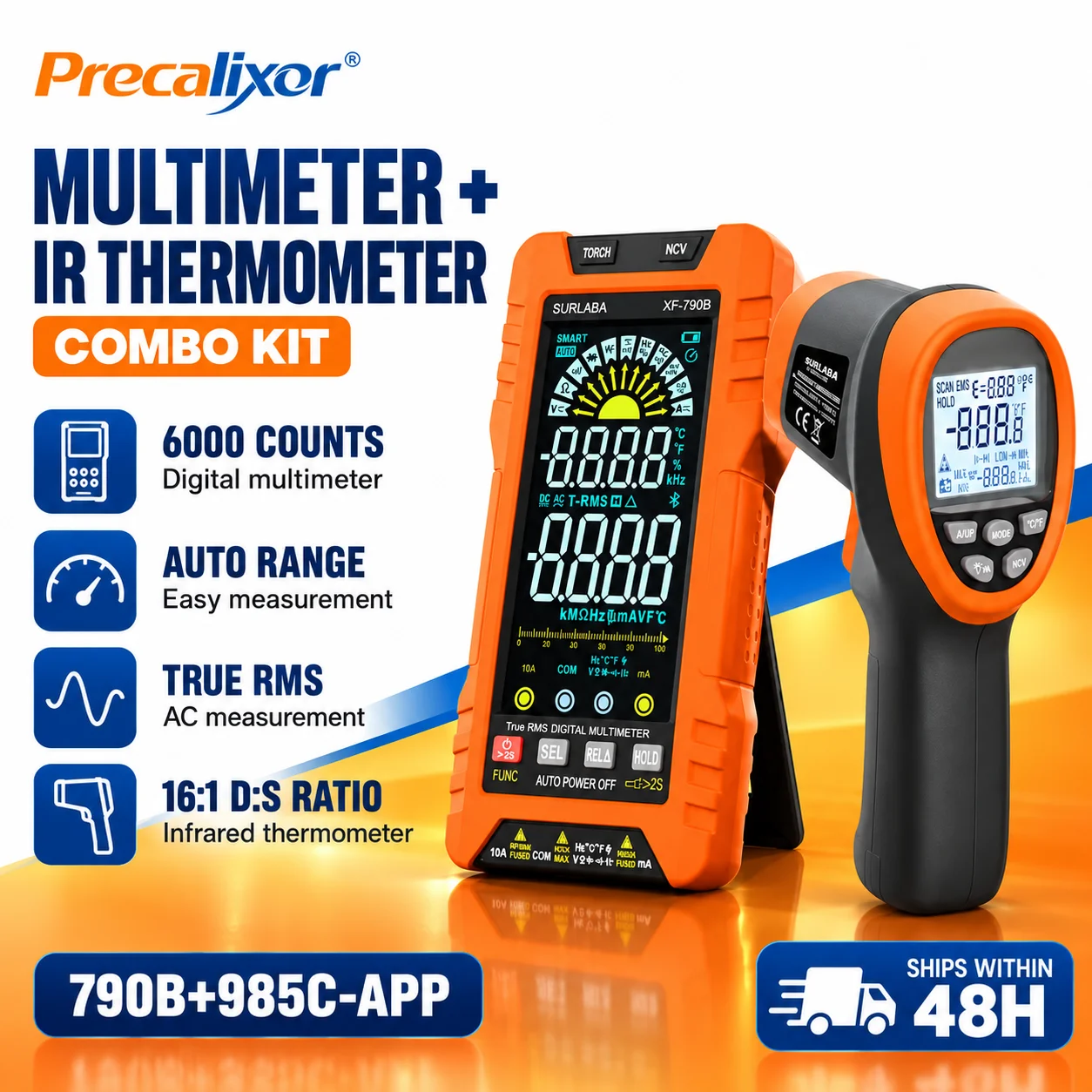 Digital Multimeter 6000 Counts True RMS Auto Range Kit with APP Infrared Thermometer Non-Contact Laser Temperature Gun 16:1