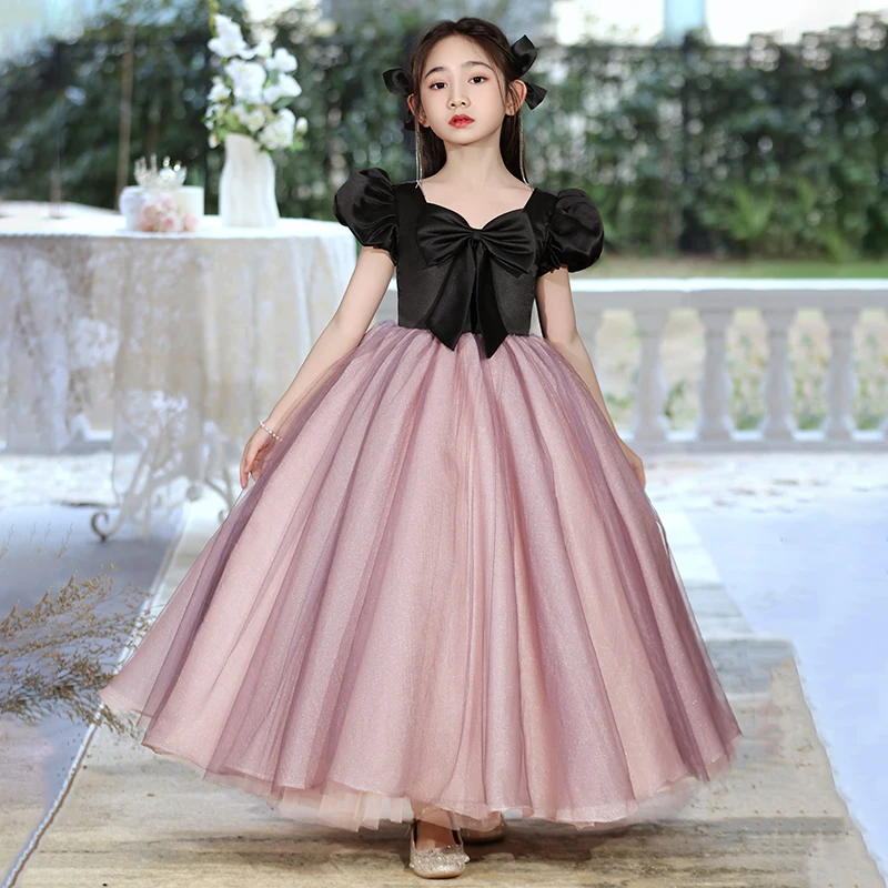 

Girls dress puff sleeves floor-length musical instrument performance birthday princess dress bridesmaid dress