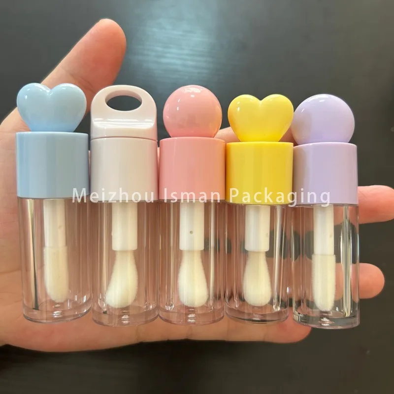 

50Pcs 4ML Lovely Heart Shape Lid Clear Lip Gloss Container Makeup Empty Liquid Lipstick Packaging Tube with Thick Wand Big Brush