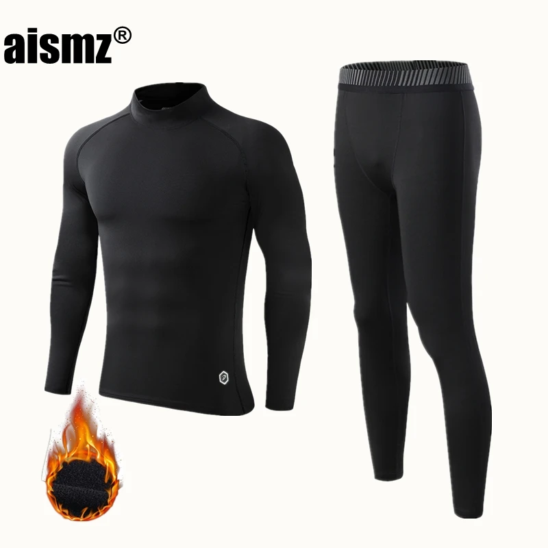 Aismz New Winter Thermal Underwear Boy & Men Warm First Layer Man Sport Rashgard Fleece  Compression Second Skin Long Johns