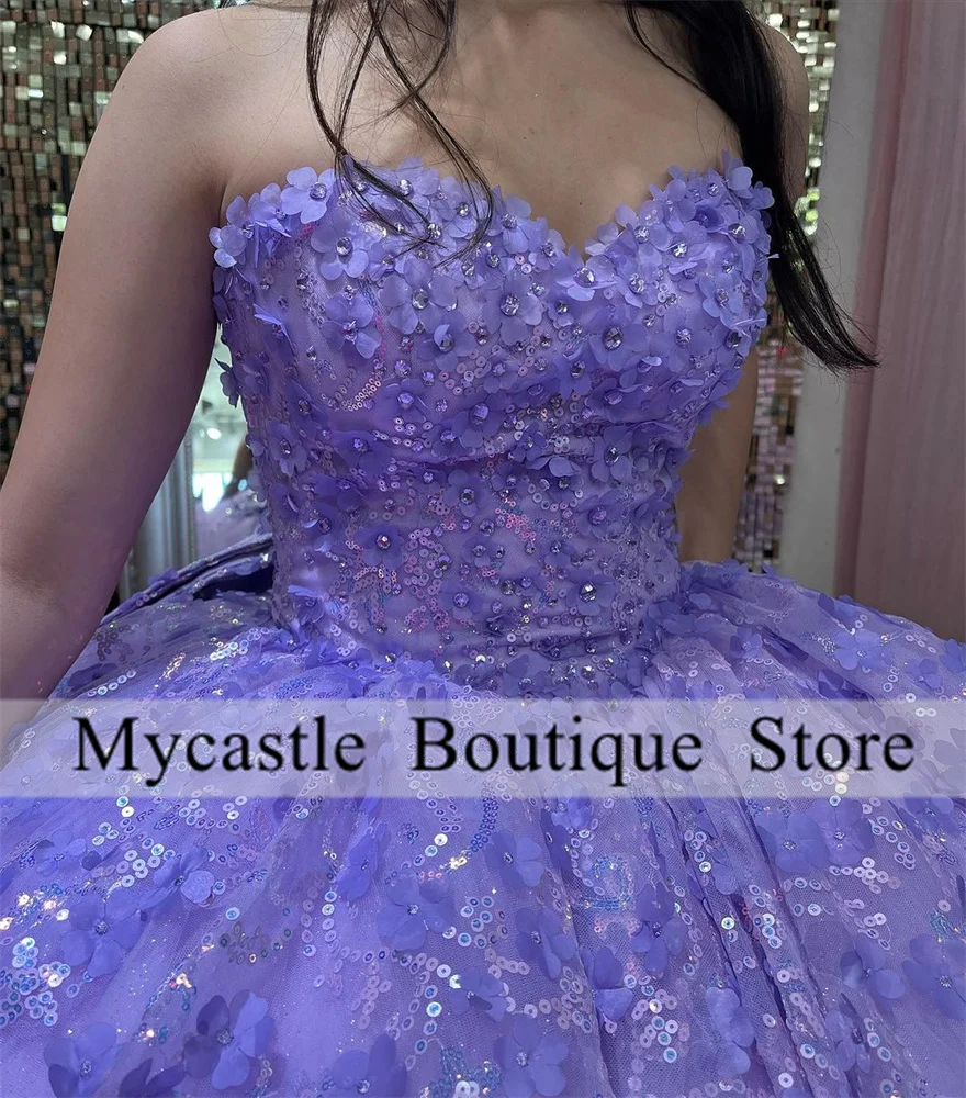 Lilac Purple Lace Quinceanera Dresses Ball Gown 2024 Bow Beaded Sweet 16 Dress Birthday Gowns Vestidos De 15 Quinceañera