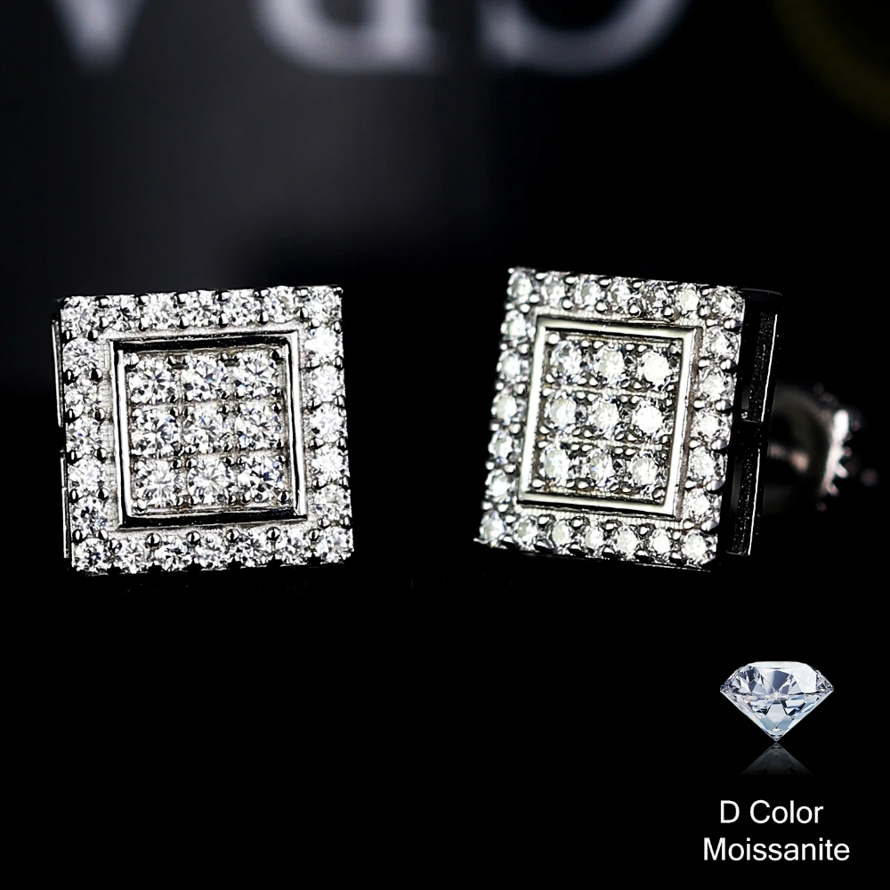 925 Sterling Silber VVS1 D Farbe Moissanit Quadratische Ohrstecker für Männer Frauen Schraube Ohrstecker Edlen Schmuck Diamanten Bestehen Test – Detail 1