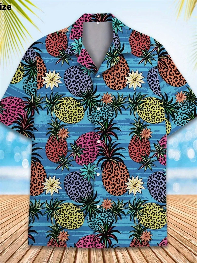

Hawaiian Men's Shirt Fashion Skull Pineapple 3D Printing Tee New Funny Fruit Summer Blouse Lapel Short Sleeves Shirts Y2k Tops