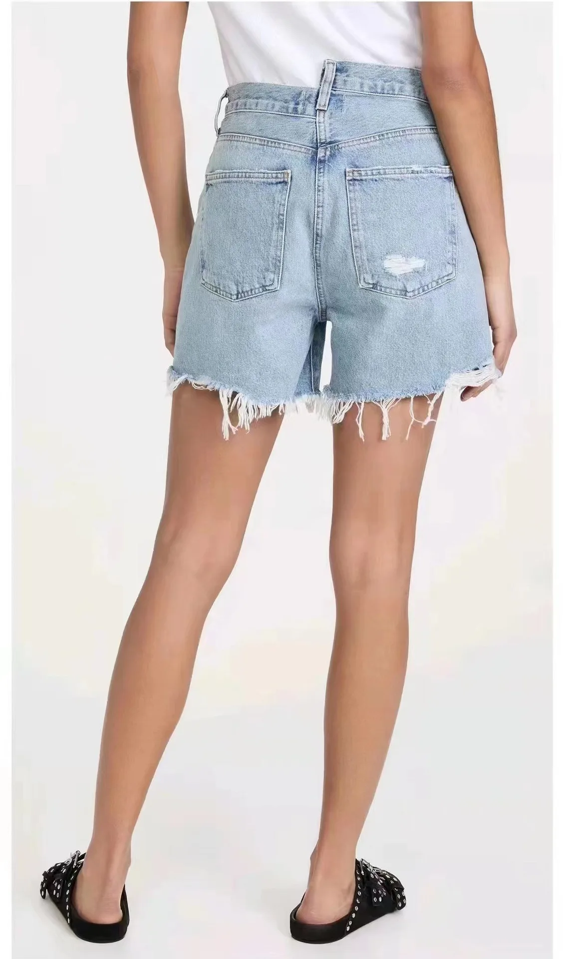 Women denim shorts asymmetrical high waist fashion casual female summer destroyed shorts