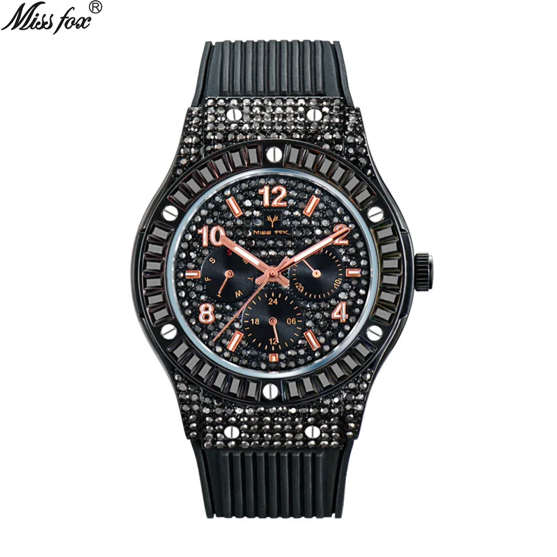 Official brand free shippingNew High-End Full Diamond Silicone Band Multi-Functional Business QuartzMen's Watch