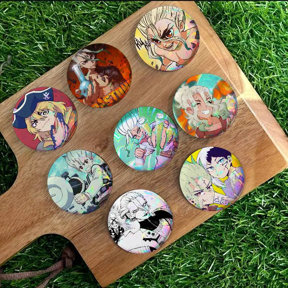 Dr.Stone Fanart For Badge Laser Holographic Custom Badge Image Metal Lapel Pin Brooch For Clothing Backpack Decorative