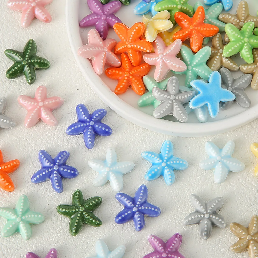 10pcs Starfish Ceramic Beads 17mm Colorful Handmade Spacer Beads for Jewelry Making DIY Bracelet Pendant Accessories