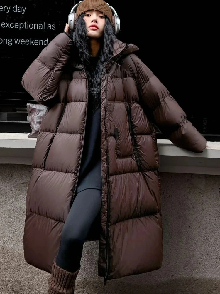 2025 جديد الخريف الشتاء سميكة الدافئة أسفل الملابس سيدة طويلة مقنعين رقيق سترة منفوخة المرأة موضة عادية أسفل معطف الإناث #5