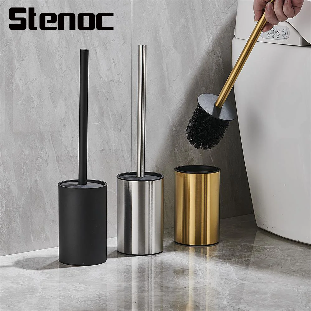 

Bathroom Black Wall Mounted Stainless Steel Toilet Brush Set Modern Standing Base Vertical Toilet Brush Holder Cleaning Tools
