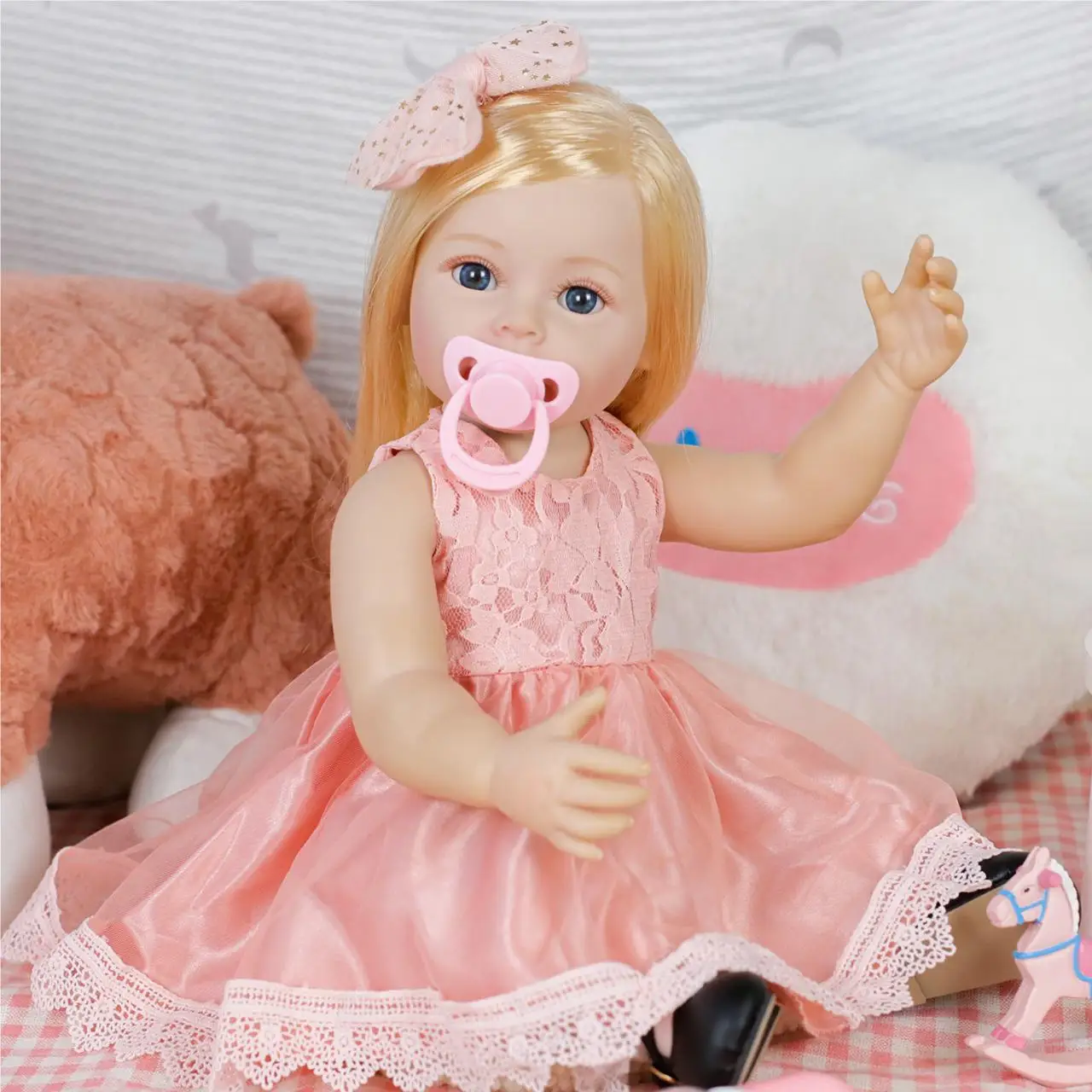 18inch Reborn Baby Doll Full Silicone Vinyl Body with Hand Root Golden Long Hair Realistic Princess Toddler Bebe Birthday Gifts