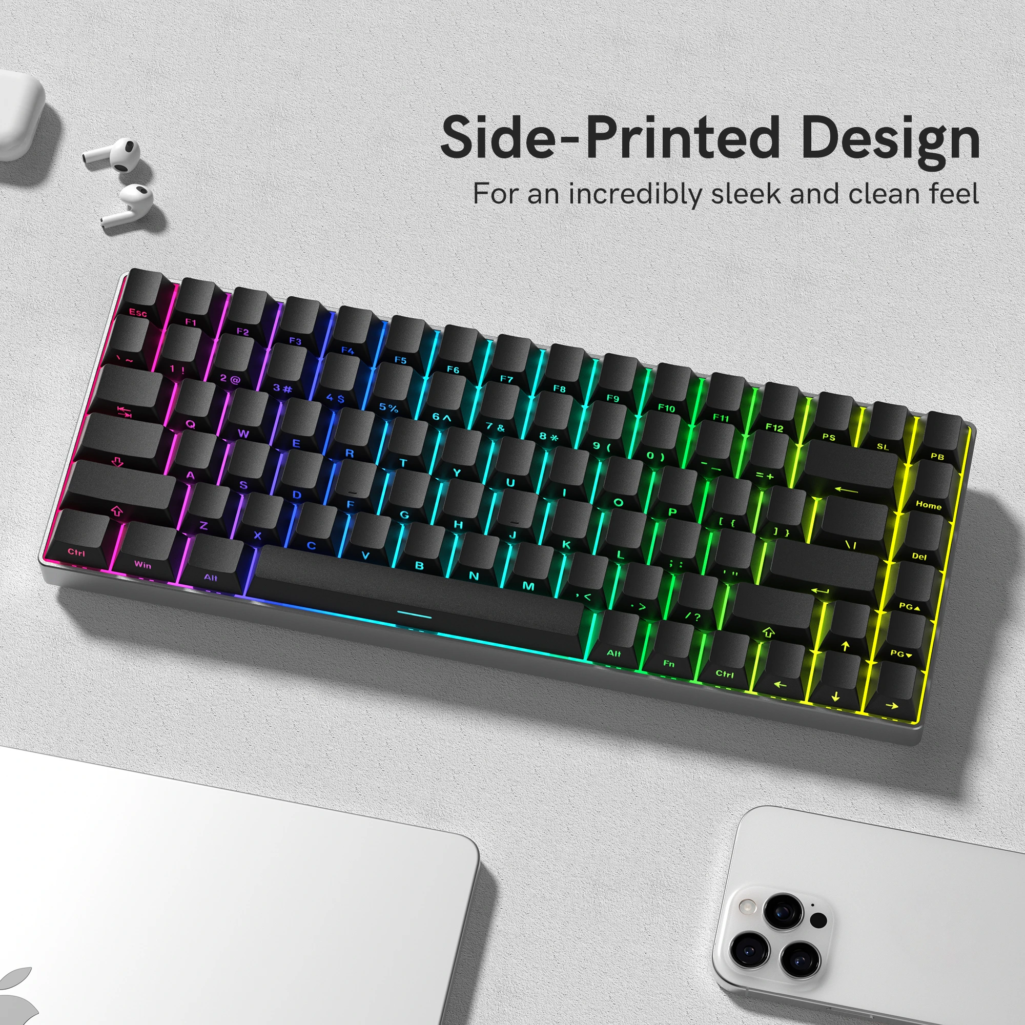 123 Keys Black PBT Keycap Backlit Side Print Double Shot Cherry Profile Key caps for MX Switches Mechanical Gaming Keyboard