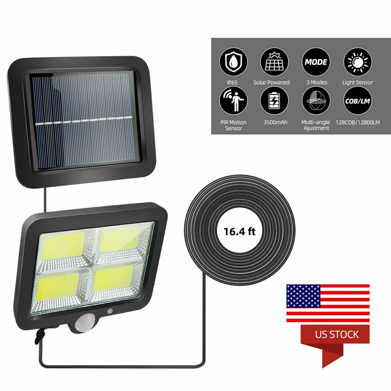 Lampu taman, 128 COB LED Solar PIR Sensor gerak lampu dinding lampu luar ruangan taman halaman