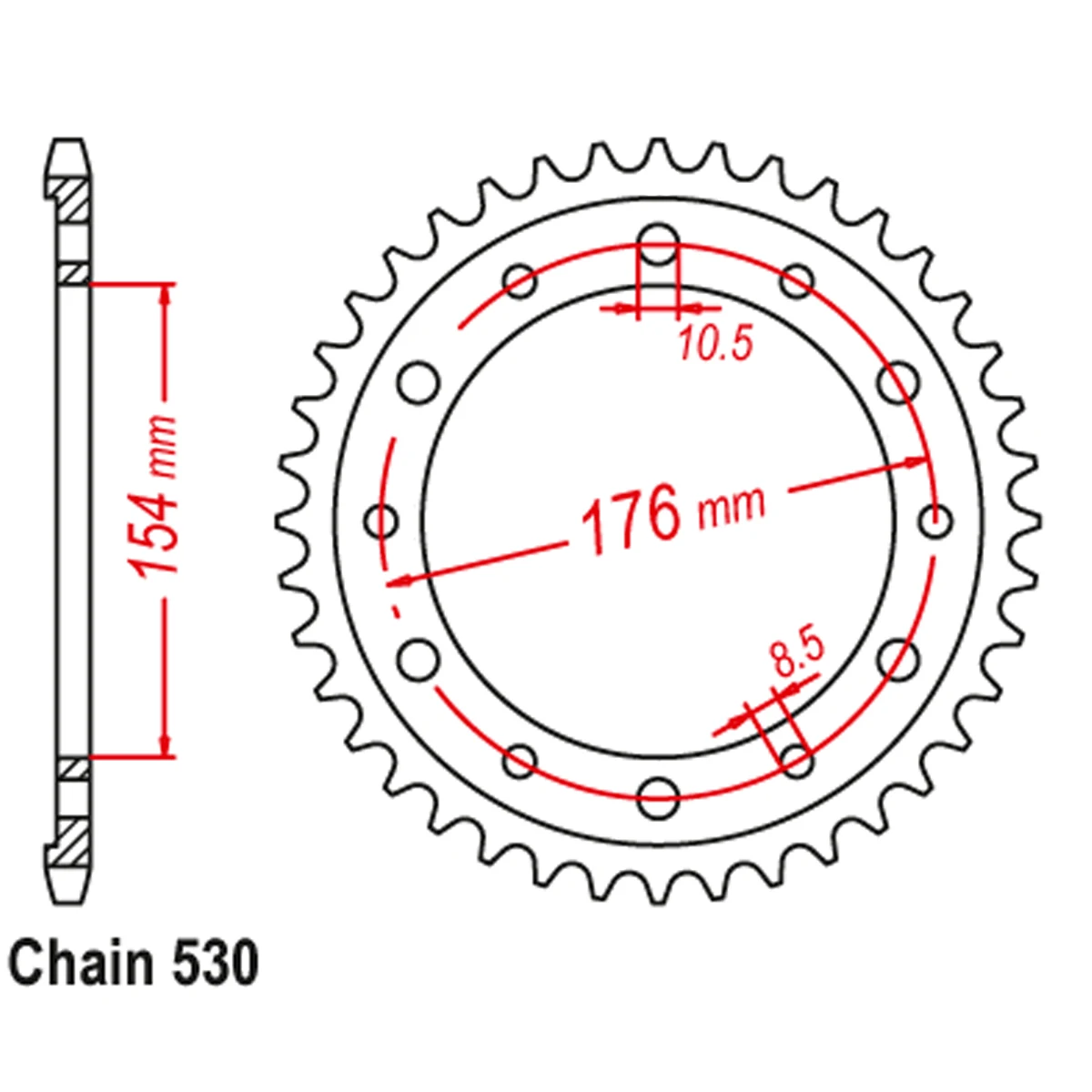 OZOEMPT 530-43T-44T Motorcycle Rear Sprocket Apply to Honda VFR800 F RC46 Interceptor 98-13 VFR800X Crossrunner  11-14