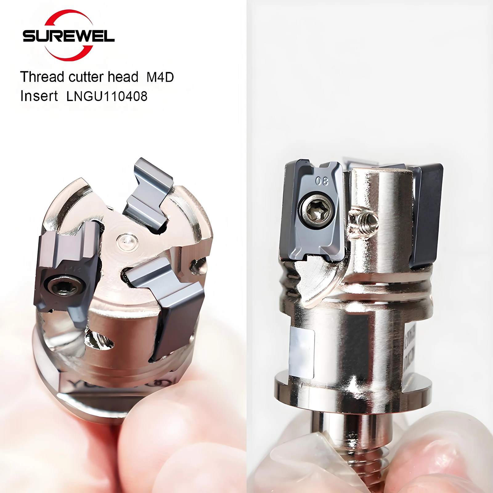 SUREWEL CNC M4D Testa di fresa con collegamento a vite di tipo modulare, inserti per frese a spallamento quadrato in metallo duro LNGU110408,LNGU15T608, fresa generale, materiale k.pm