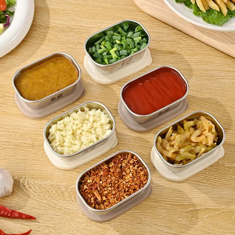 1PC 140ml Stainless Steel Sauce Cup With Sealed Lid Portable Leak-proof Seasoning Box Durable Condiment Container【Homeclub】