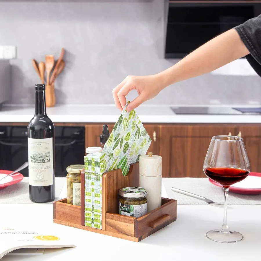 حامل مناديل للطاولة حامل مناديل خشبي مع هزازات الملح والفلفل حامل مناديل ريفي للمطبخ وغرفة الطعام T #4