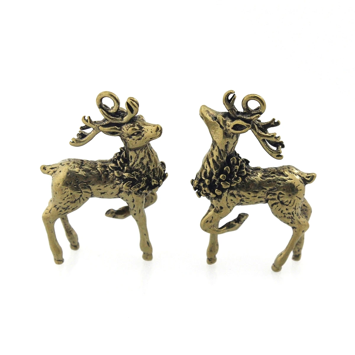 1pcs Solid Brass Sika-deer Charm Pendant Table Decors Leather Craft DIY Decoration Keyring Animals Gift CLOXY