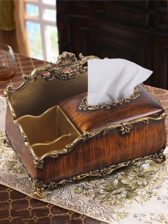 

Европейский винтажный роскошный органайзер для салфеток и пультов, декоративный аксессуар для журнального столика в гостиную, большой размер