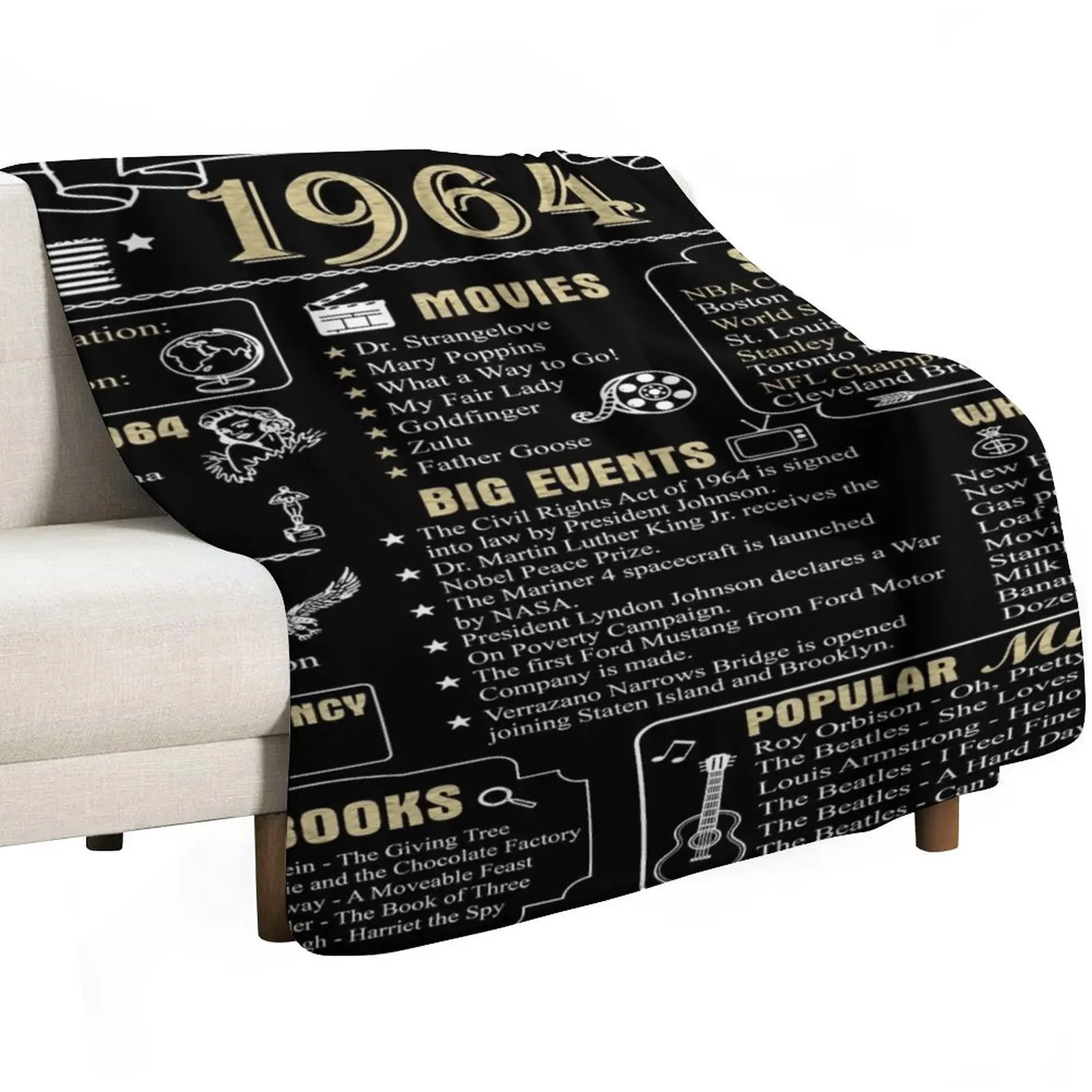 Birthday Anniversary 1964 History Back in 1964 Throw Blanket Decorative Soft Throw Blanket for Couch Sofa