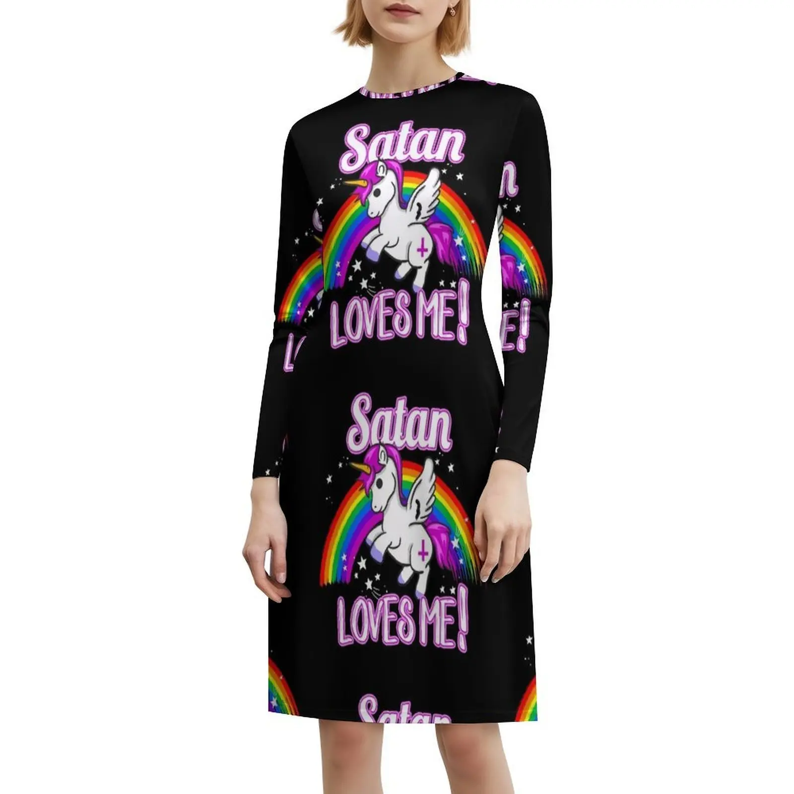 الشيطان يحبني-يونيكورن قوس قزح الدين الصليب الكورية نمط فستان للنساء فستان كاجوال أنيق للحزب أو ارتداء اليومي الشيطان