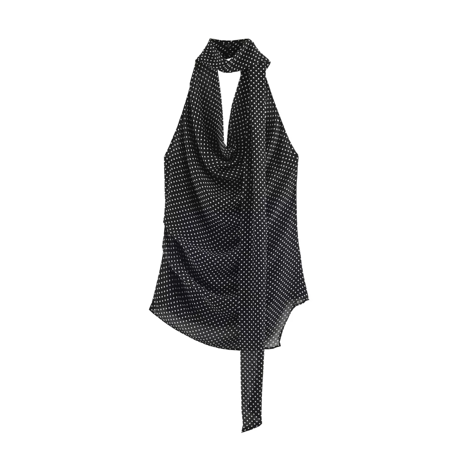 KONDALA Vintage Party-Chic Damen-Hosenanzug mit Polka Dots, ärmellosem Neckholder-Top und langen, weiten Hosen – Modischer Sommer-Urlaubsanzug 2026 – Detail 4
