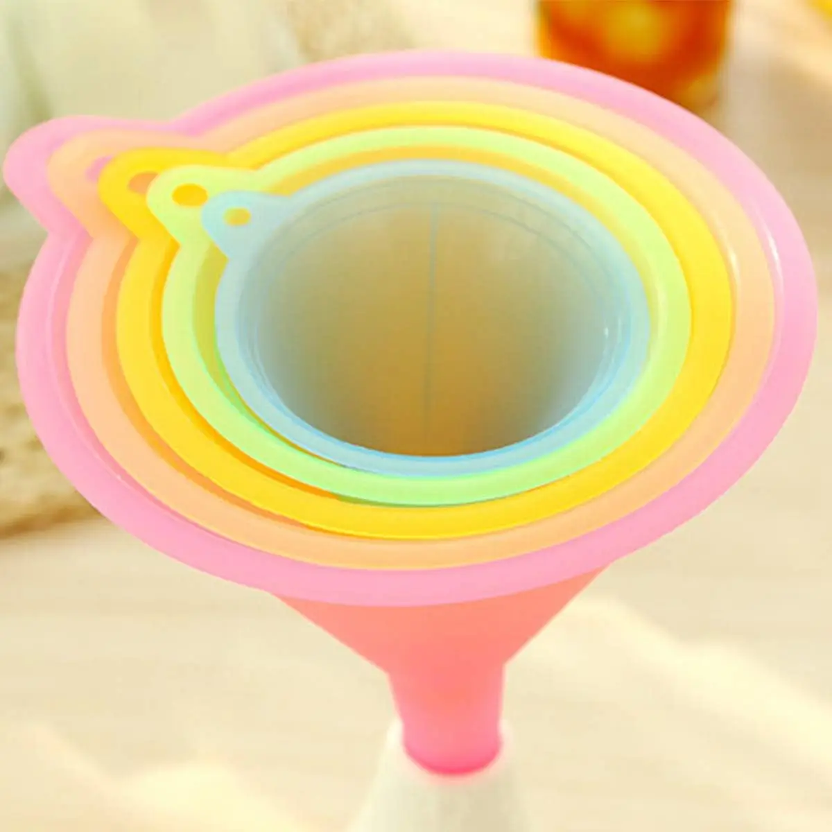 5PCS Rainbow Kitchen Plastic Funnel Set Semi Transparent Multi Purpose Mini Funnel for Bottle Can Essential Oil Filling