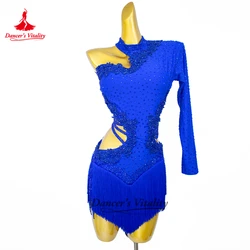 Latin Dance Dress for Women Custom Single Sleeves Rumba Chacha Tango Short Skirt Adult Children Latin Dancing Practice Clothing