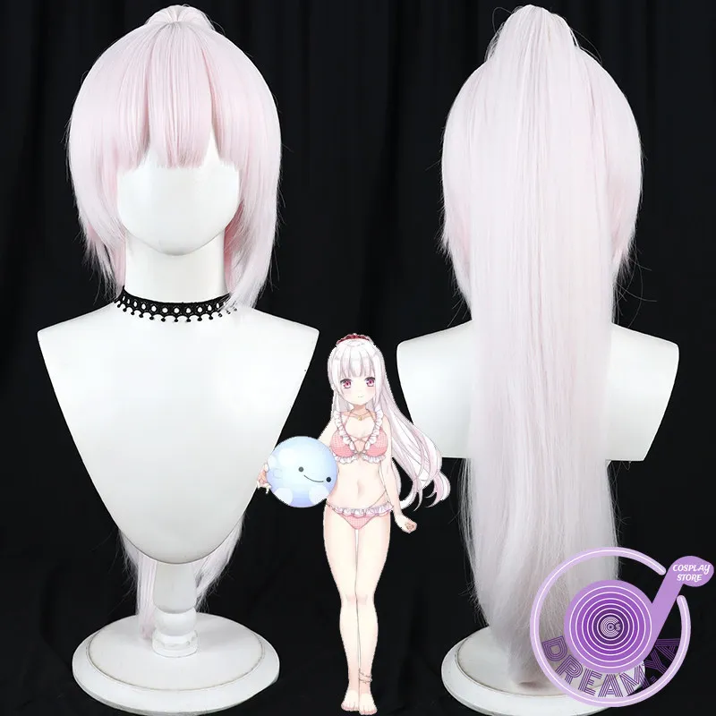 Shiina Yuika Cosplay Wig Vtuber Light Pink Ponytail Heat Resistant Synthetic Hair Halloween Party Role Play Carnival + Wig Cap