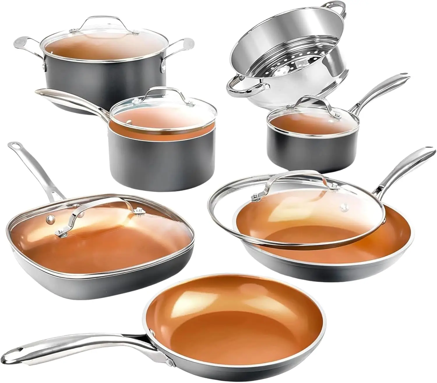 

12-Piece Ceramic Nonstick Cookware Set with Steamer, Oven & Dishwasher Safe, PFOA PFOS Free