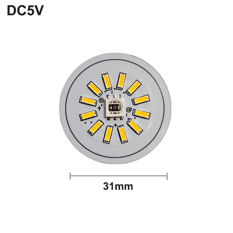 5PCS Round LED Light Board 5V RGB/Colorful Gradient/Single Color 31mm Circular Lamp Plate Compatible USB5V Switch Cable On/Off