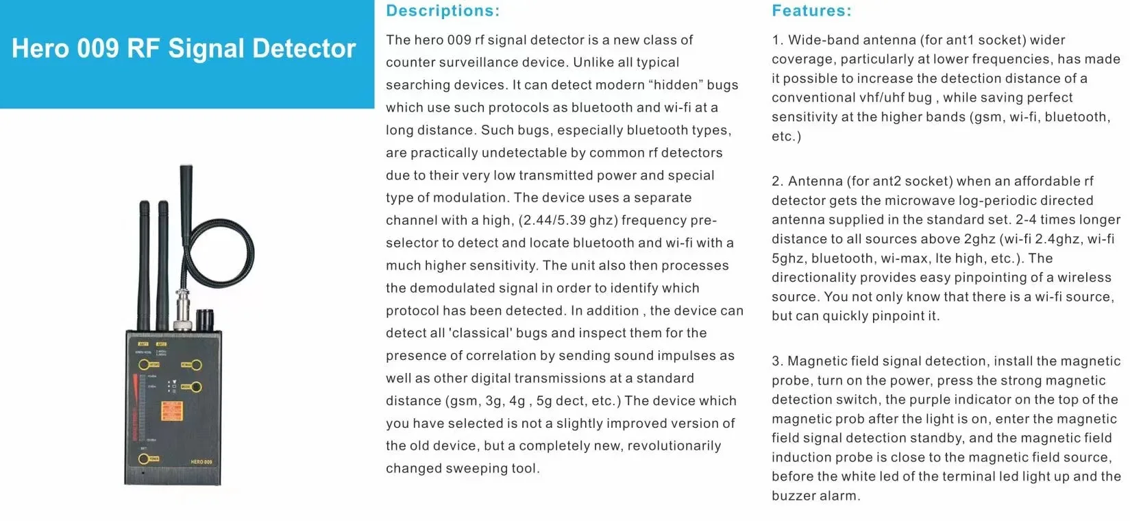 Advanced Anti Spy Detector, 4-in-1 GPS Tracker Finder Hidden Camera Detector for Car Hotel, 1MHz-12GHz RF Magnetic Detection