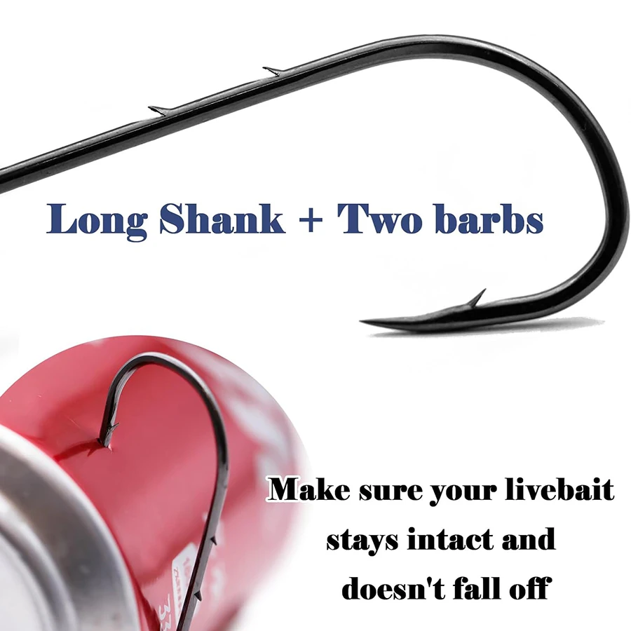 Baitholder Fishing Hooks Forged Long Shanked Fishing Hook Barbed Shank Beak Bait Holder Hooks 100pcs Black 19Sizes 8/0-12# Hook