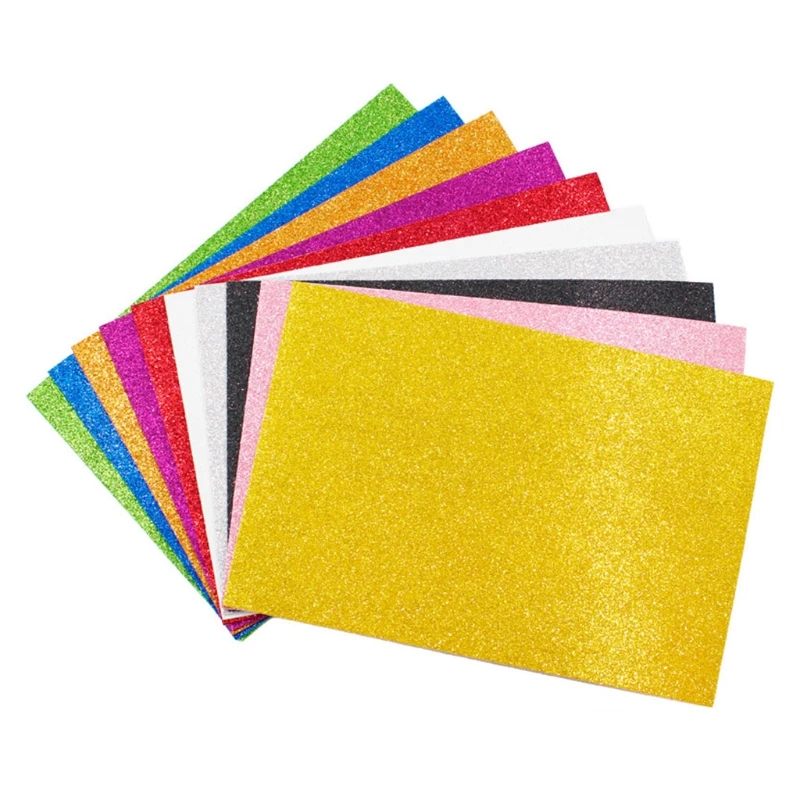 10 Pcs A4 반짝이 거품 논문 Cardstock 스폰지 폼 EVA 종이 Pearlescent 파우더 반짝이 종이 시트 아이들을위한 DIY Handmade Cra