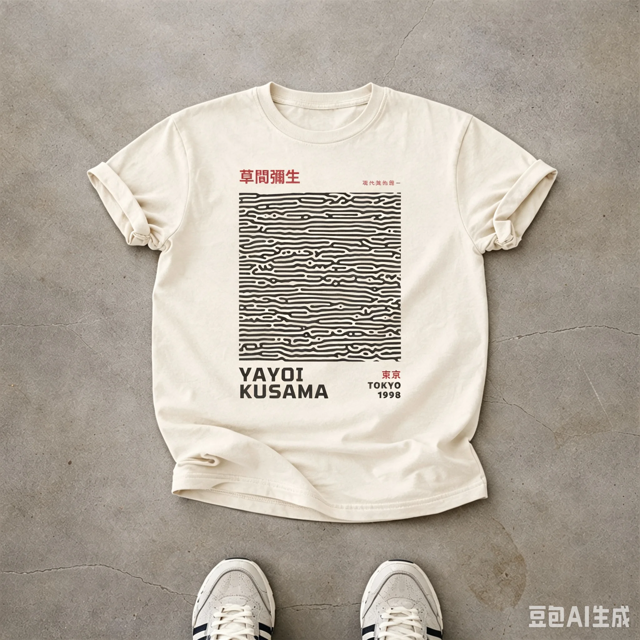 Yayoi Kusama Abstract Line Art Tee, Retro Japanese Art Pattern Print Unisex Casual Streetwear Shirt