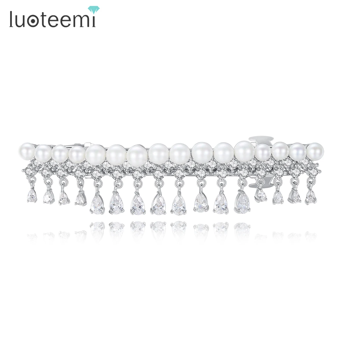 LUOTEEMI Trendy Brand Hair Clip for Girl Multiple Imitation Pearl with Tassel Zircons Unusual Hair Accessories for Bride Wedding