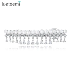 LUOTEEMI Trendy Brand Hair Clip for Girl Multiple Imitation Pearl with Tassel Zircons Unusual Hair Accessories for Bride Wedding