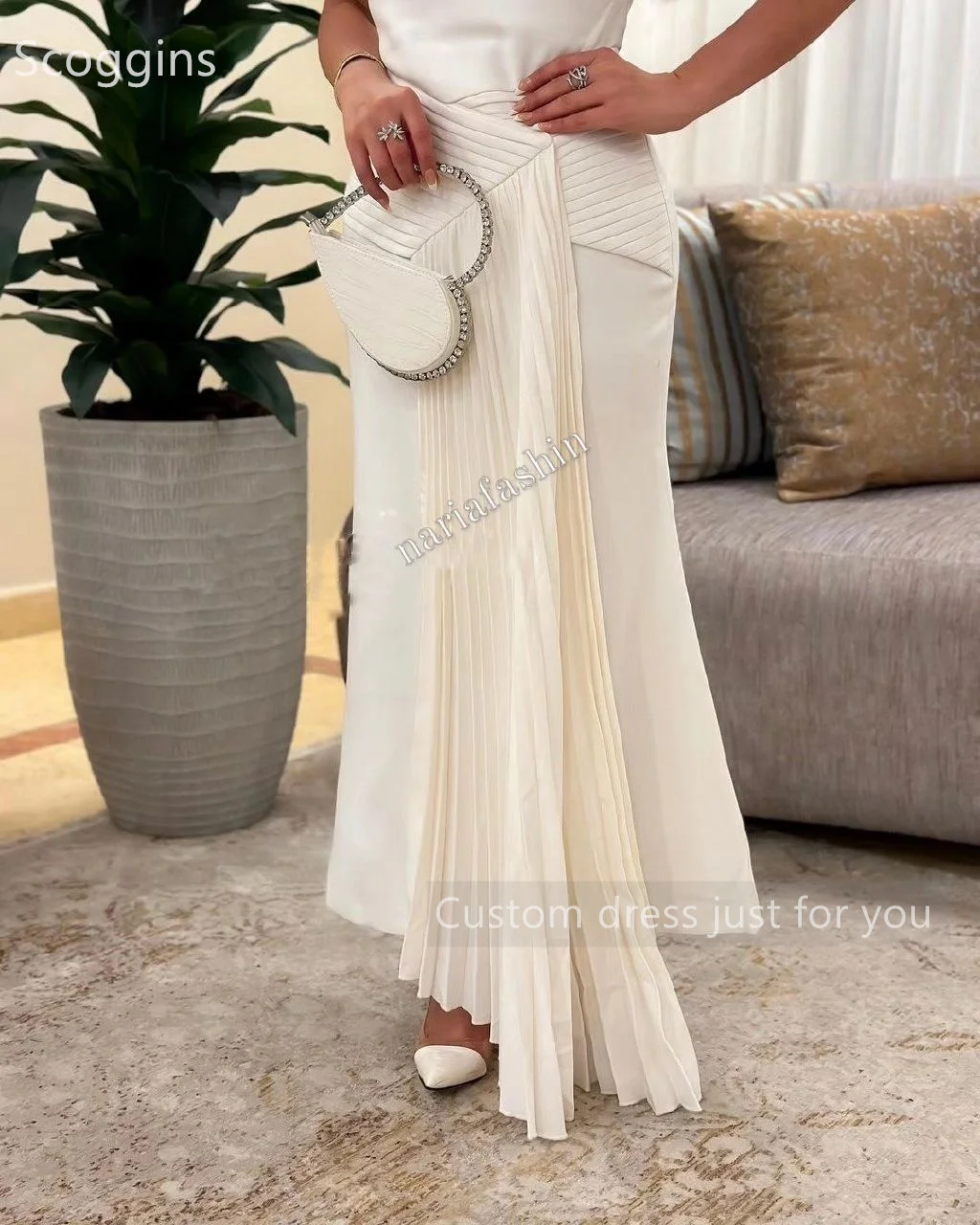 Scoggins فساتين سهرة Red A-Line Off-The-Shoulder Neckline Floor-Length Short Sleeves Zipper Up Luxury Evening Dresses Vestidos