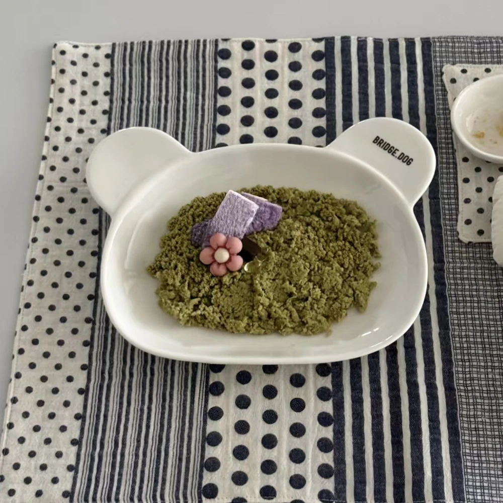 Korean Blue White Patchwork Placemats Polka Dot Striped Quilted Fabric Mat Pet Bowl Mats Desktop Insulation Coaster Decorative
