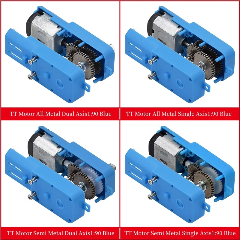 1~50Pcs Metal Gear Robot Intelligent Car Deceleration Motor TT Motor Single and Double Axis Finished Product 1:90 Blue