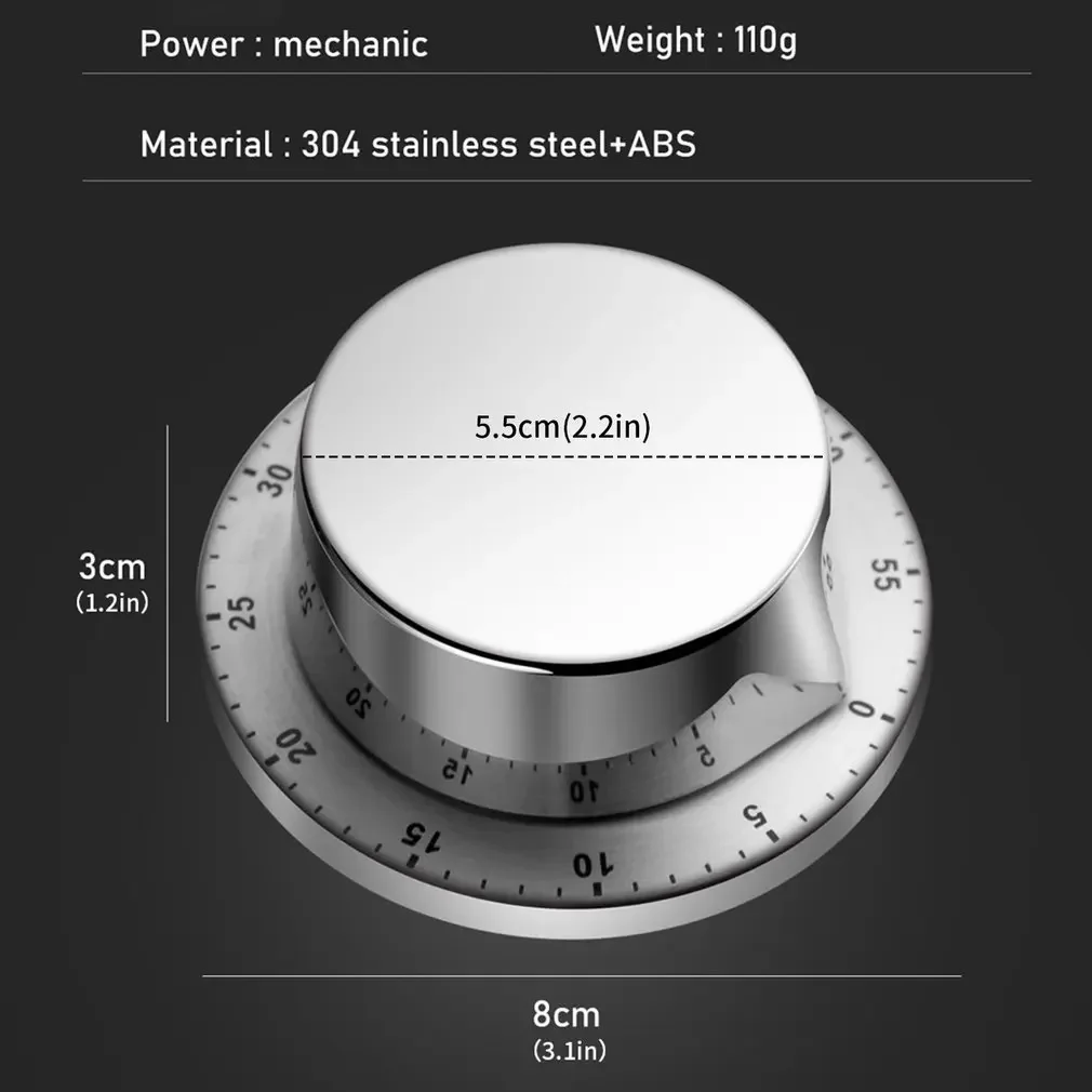 ABS Edelstahl Mechanischer Küchentimer Manueller Wecker Back- und Lern-Erinnerung für Tägliches Zeitmanagement – Detail 6