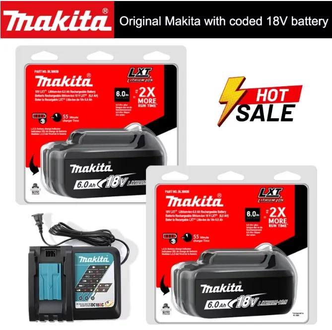 Batterie Makita 18V 100% originale, batterie rechargeable 6,0Ah BL1840, chargeur de batterie pour outils électriques