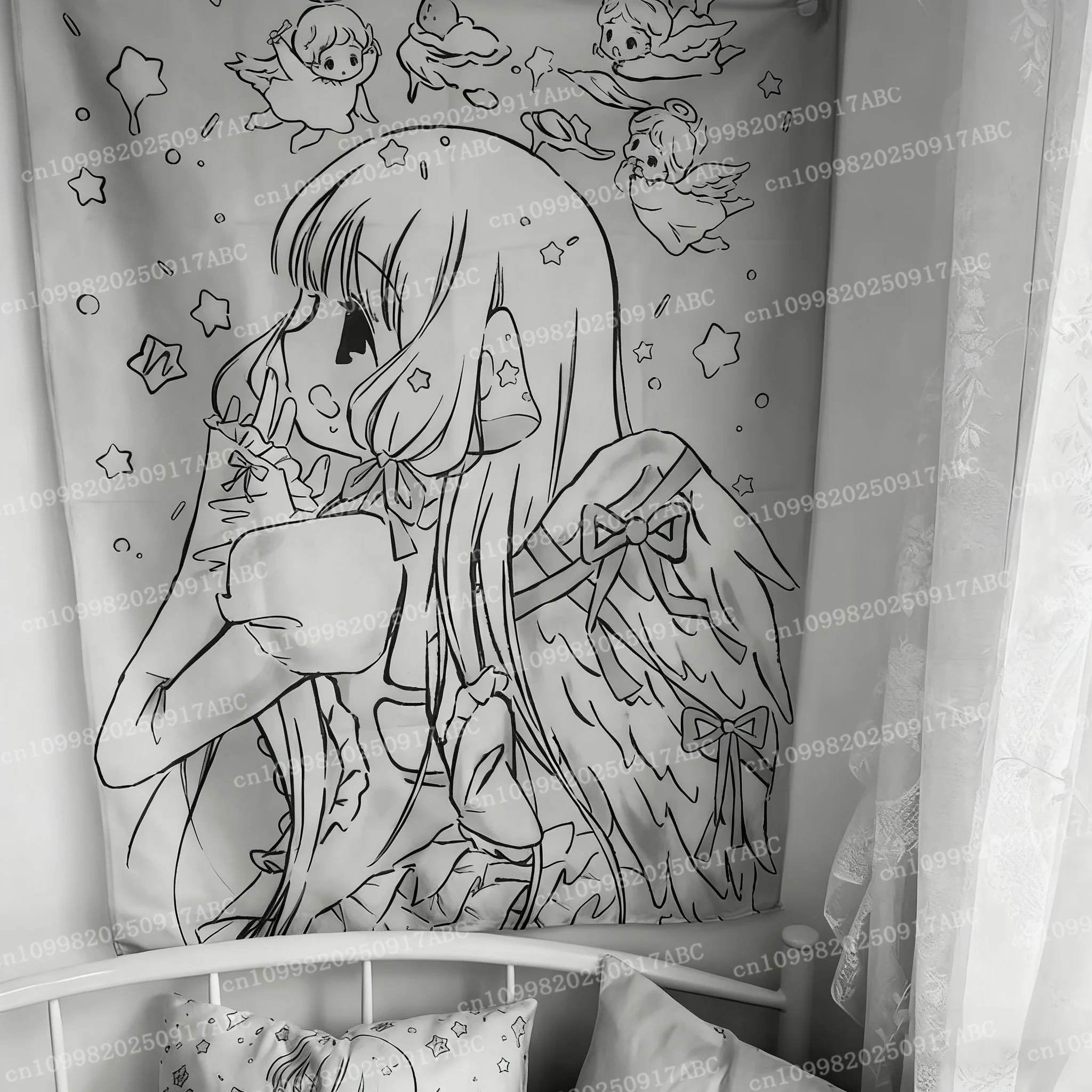 Kawaii ديكور المنزل الجدار الشنق نسيج أنيمي PinkGirl نسيج جدار غرفة نوم خلفية ديكور لطيف سيدة المفروشات نسيج المنزل #3