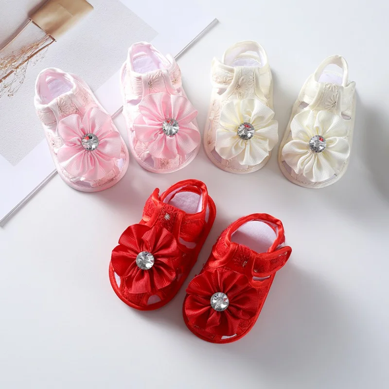 Baby Flower Zircon Decorated Princess Shoes Newborn Baby Toddler Shoes 0-1 Year Old Summer Baby Sandals Garden Shoes