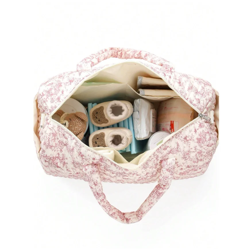 حقيبة الأم ذات سعة كبيرة حقيبة سفر للنساء حقيبة حفاضات الطفل طباعة الأزهار حقيبة كروسبودي متعددة الوظائف