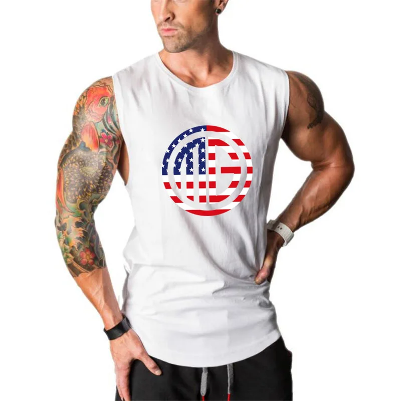 

New Breathable Men Outdoor Casual Gym Fitness Sleeveless T-shirt Summer Absorb Sweat Cool Feeling Fashion Print Cotton Tank Tops