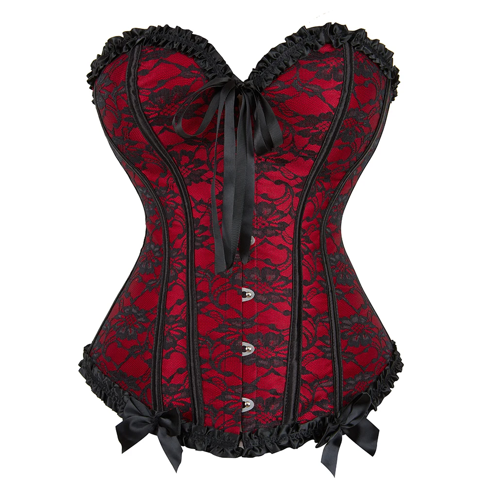 Sexy Corset Overbust Women Corsets Elastic Boned Gothic Bustier Lace Overlay Cosplay Korset Outfit Plus Size Gorset Corselet