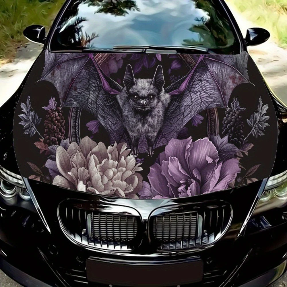 

Purple Winged Bat and Bloom PVC Car Vinyl Wraps for Trucks, Cars & SUVs, Self-Adhesive Waterproof Car Hood Decal, Decorative Scr