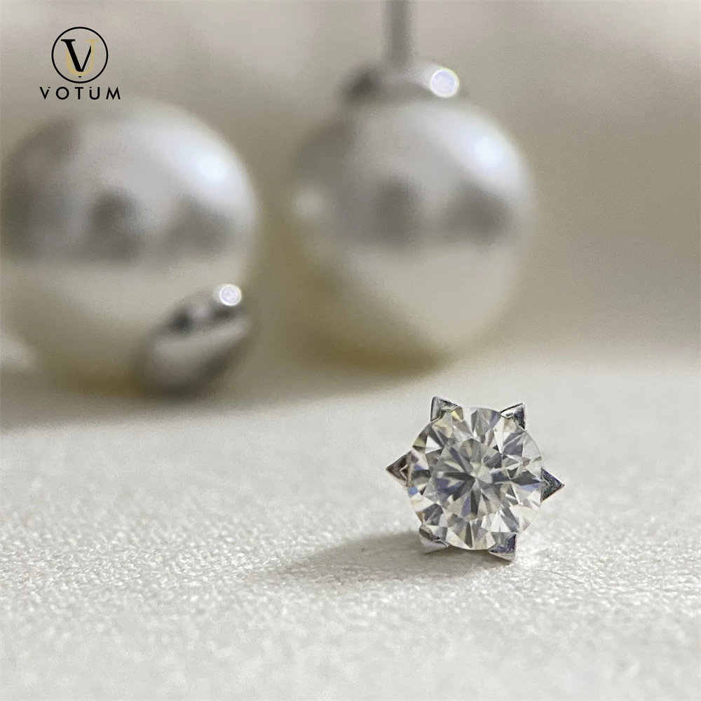 Votum 0.5/1ct جولة D اللون مويسانيتي 925 الفضة 18K الذهب الأبيض مطلي القرط مربط للنساء لؤلؤة كبيرة مجوهرات الزفاف الزفاف