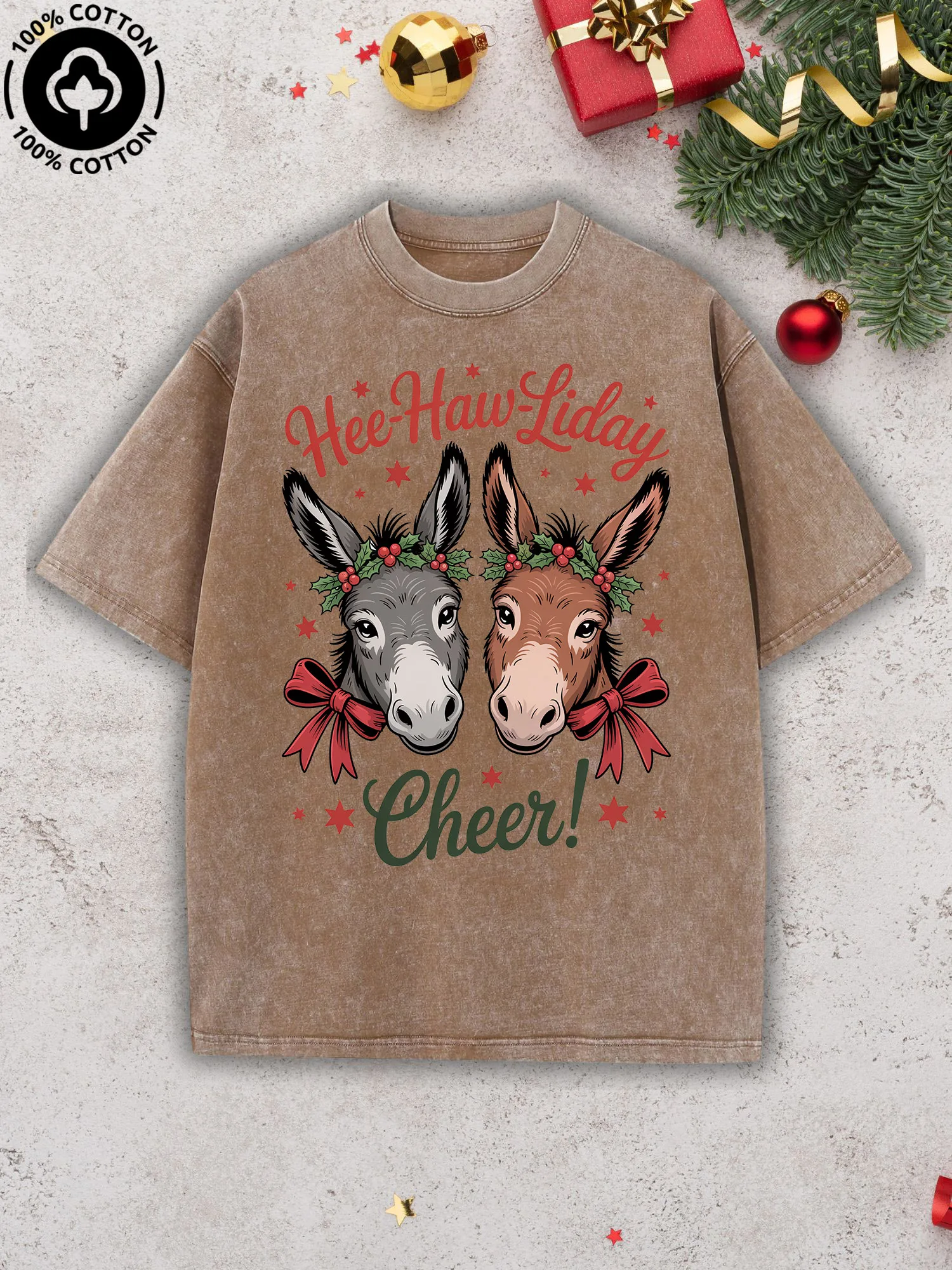 

Мужская футболка Hee-Haw-Liday Cheer с рисунком, винтажная футболка верблюжьего цвета из чистого хлопка, уличная футболка в стиле ретро с заниженными плечами